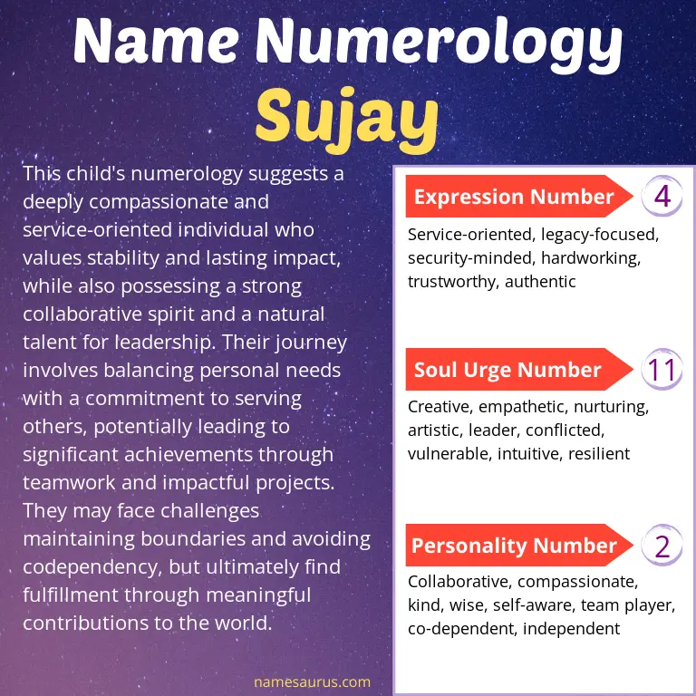 numerology of the name sujay.