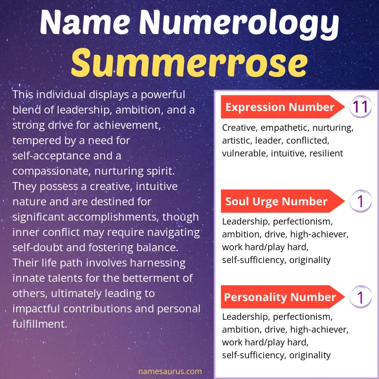 numerology of the name summerrose.