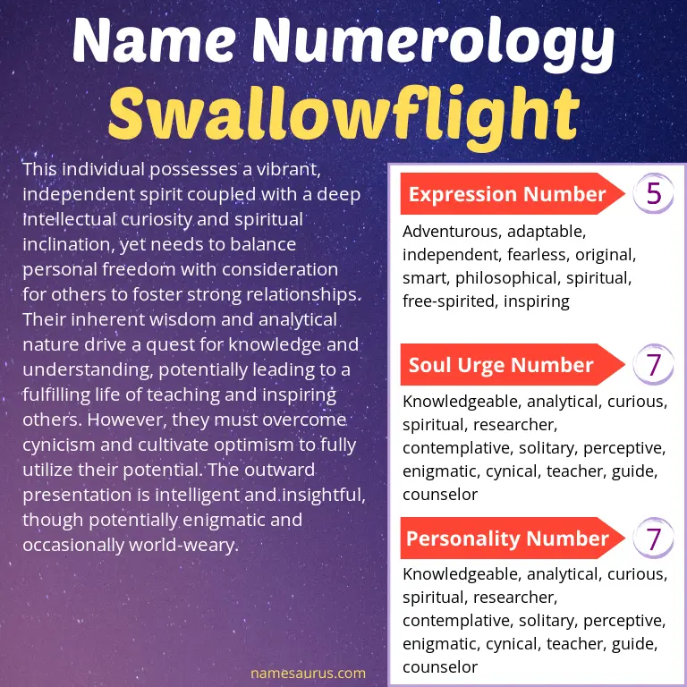 numerology of the name swallowflight.