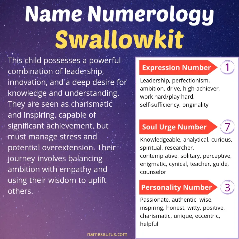 numerology of the name swallowkit.