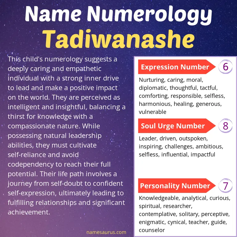 numerology of the name tadiwanashe.
