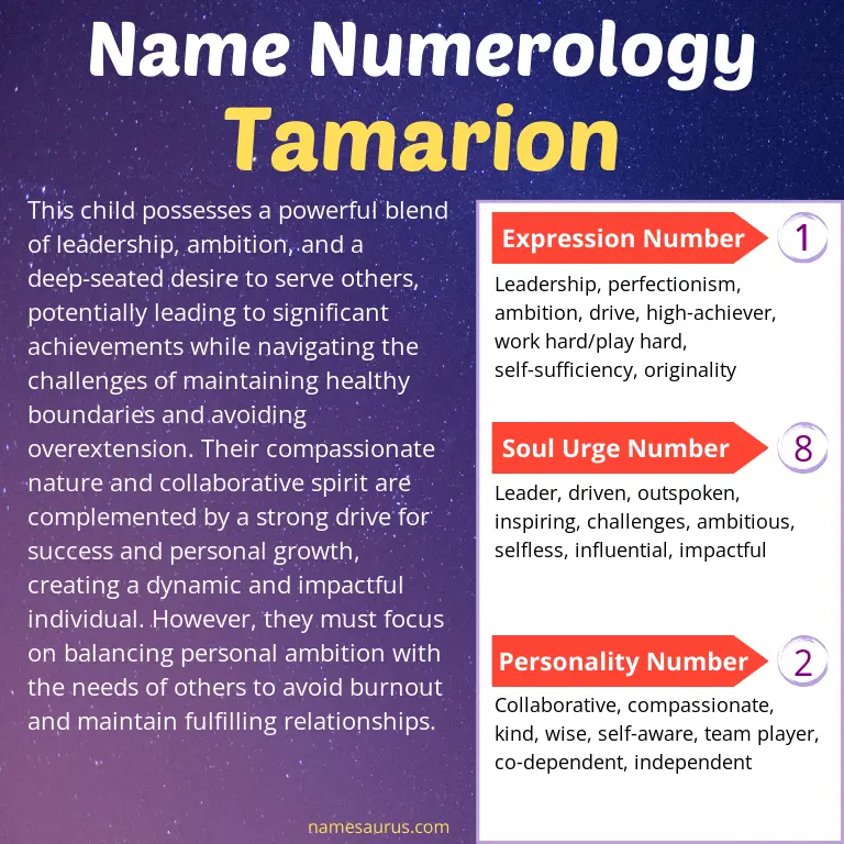 numerology of the name tamarion.