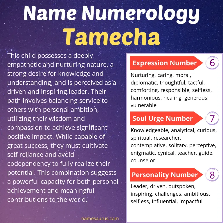 numerology of the name tamecha.