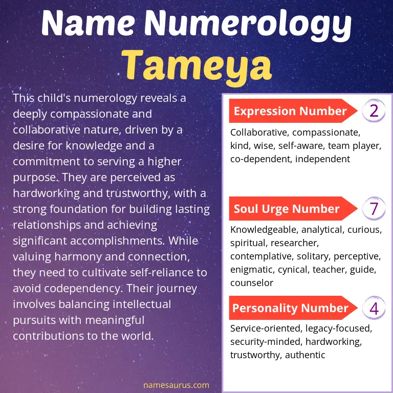 numerology of the name tameya.