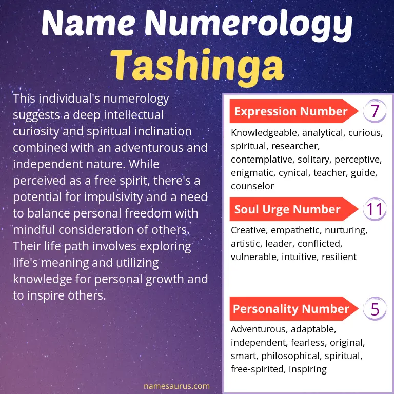 numerology of the name tashinga.