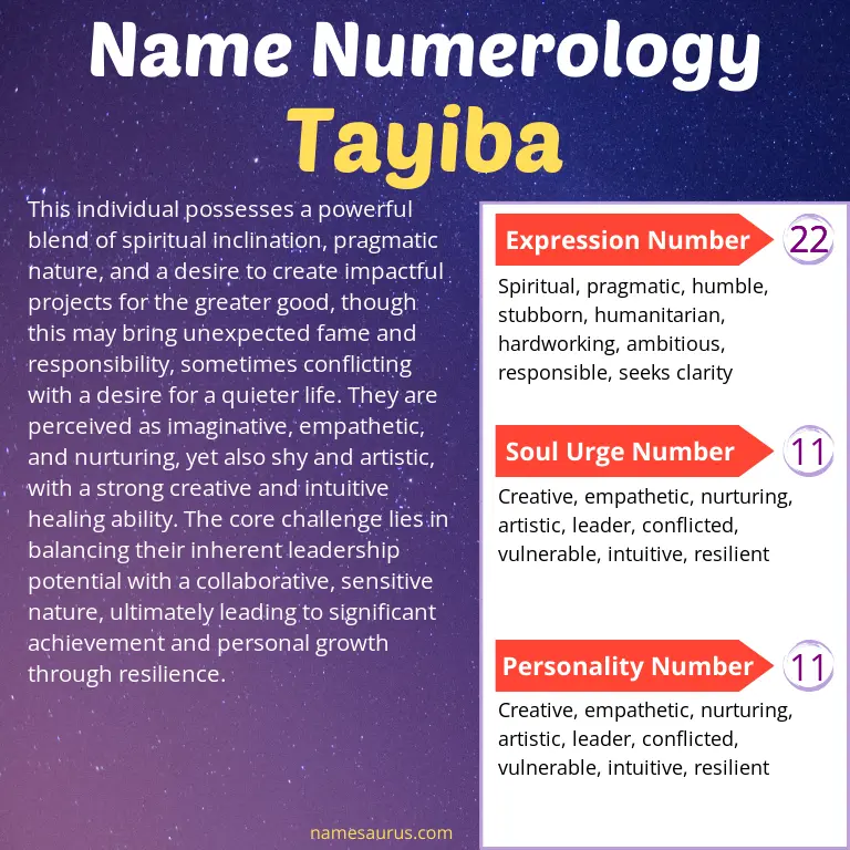 numerology of the name tayiba.