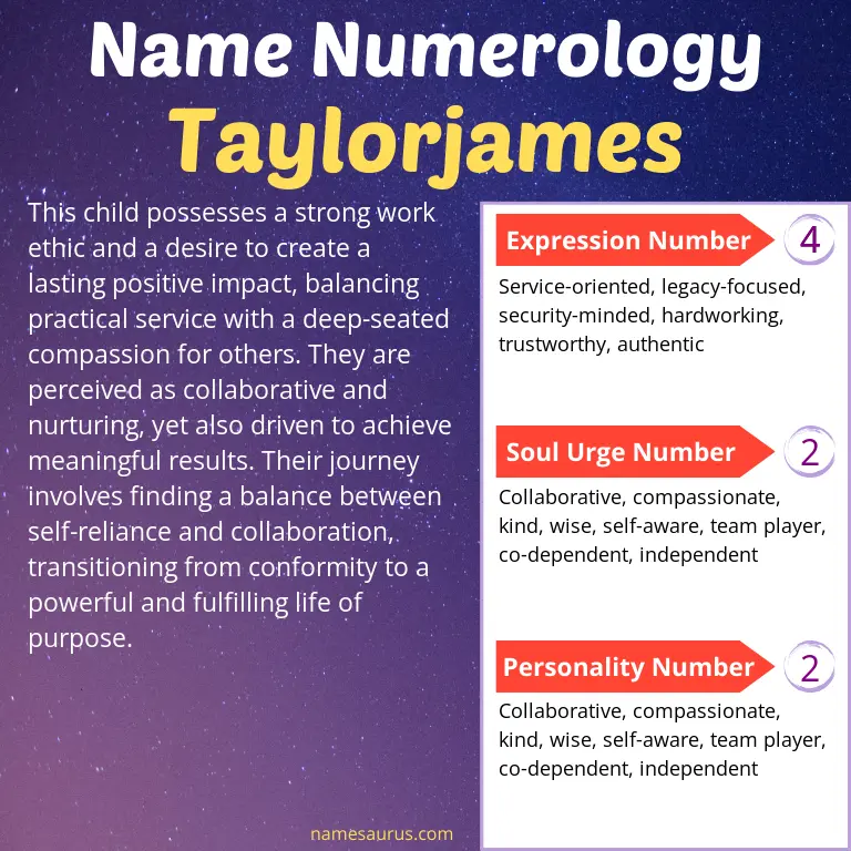 numerology of the name taylorjames.