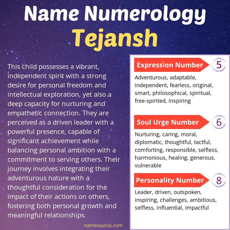 numerology of the name tejansh.