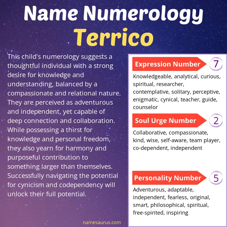 numerology of the name terrico.