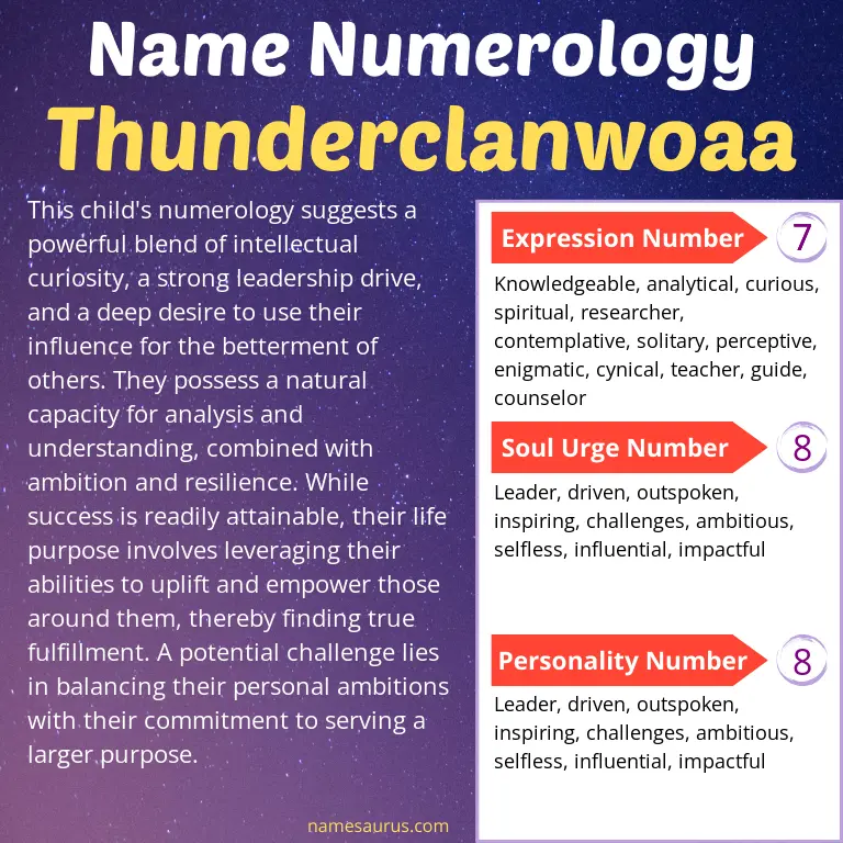 numerology of the name thunderclanwoaa.