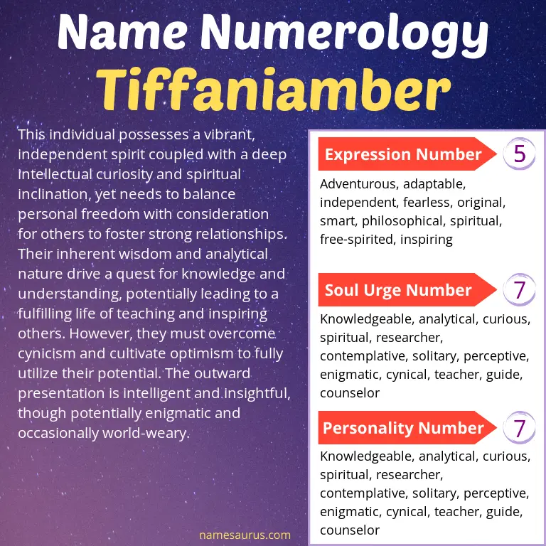 numerology of the name tiffaniamber.