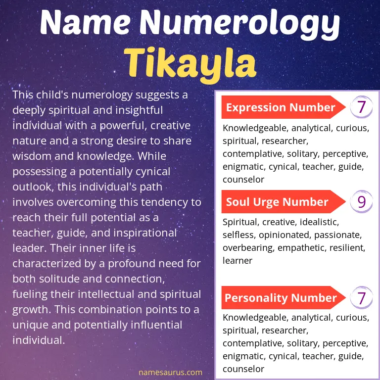 numerology of the name tikayla.