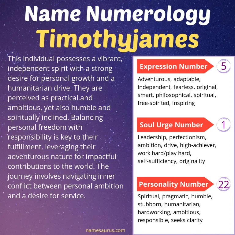 numerology of the name timothyjames.