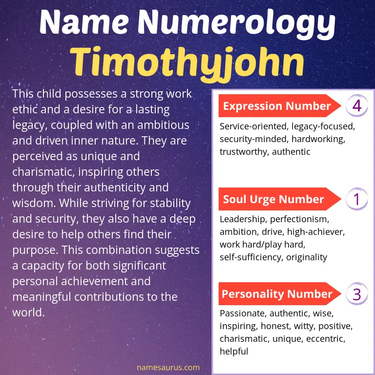numerology of the name timothyjohn.