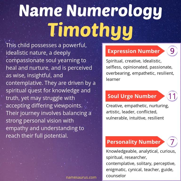 numerology of the name timothyy.