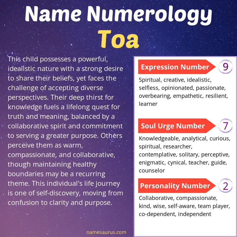 numerology of the name toa.