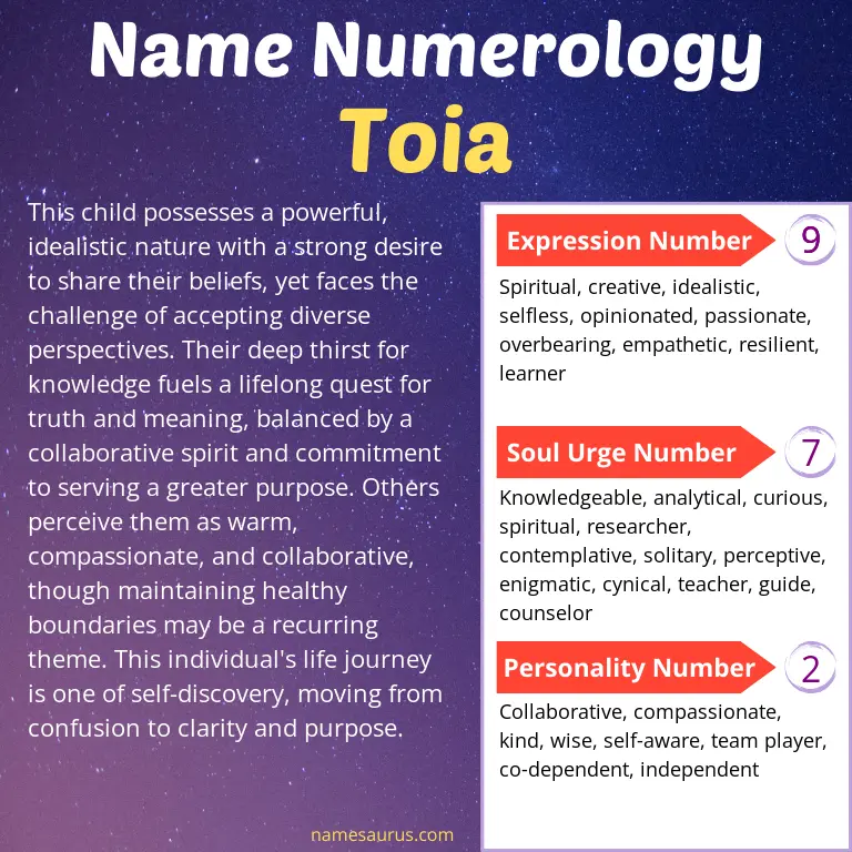 numerology of the name toia.