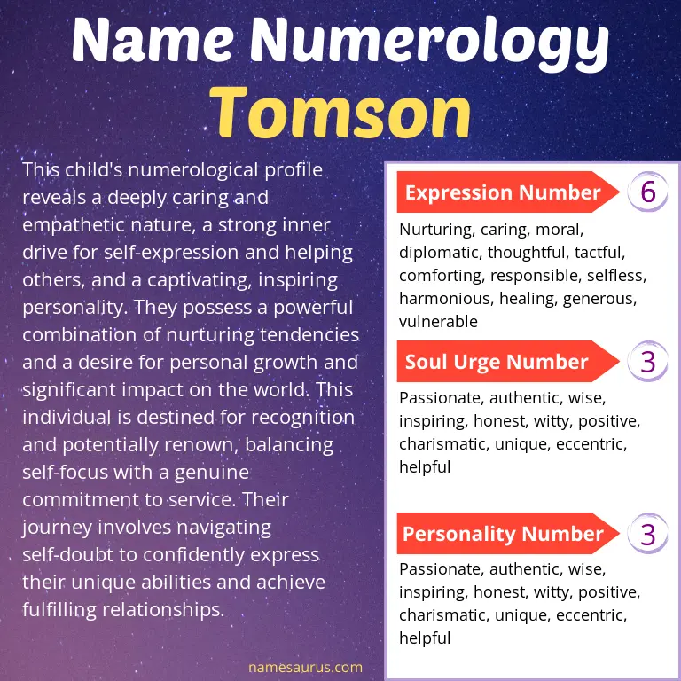 numerology of the name tomson.