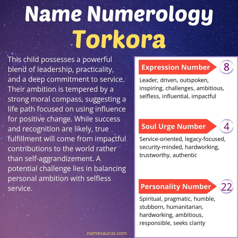 numerology of the name torkora.