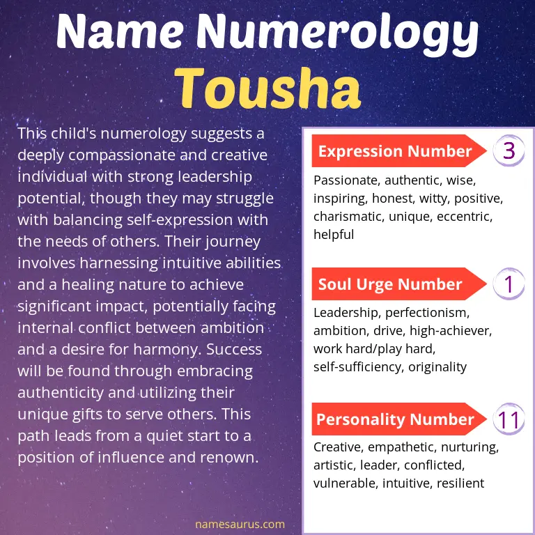 numerology of the name tousha.