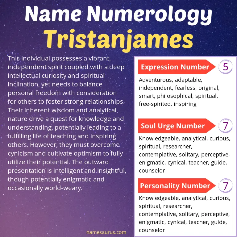numerology of the name tristanjames.