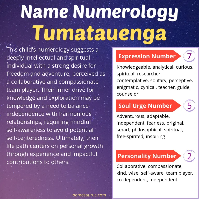 numerology of the name tumatauenga.