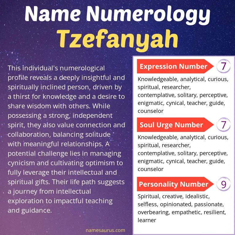 numerology of the name tzefanyah.