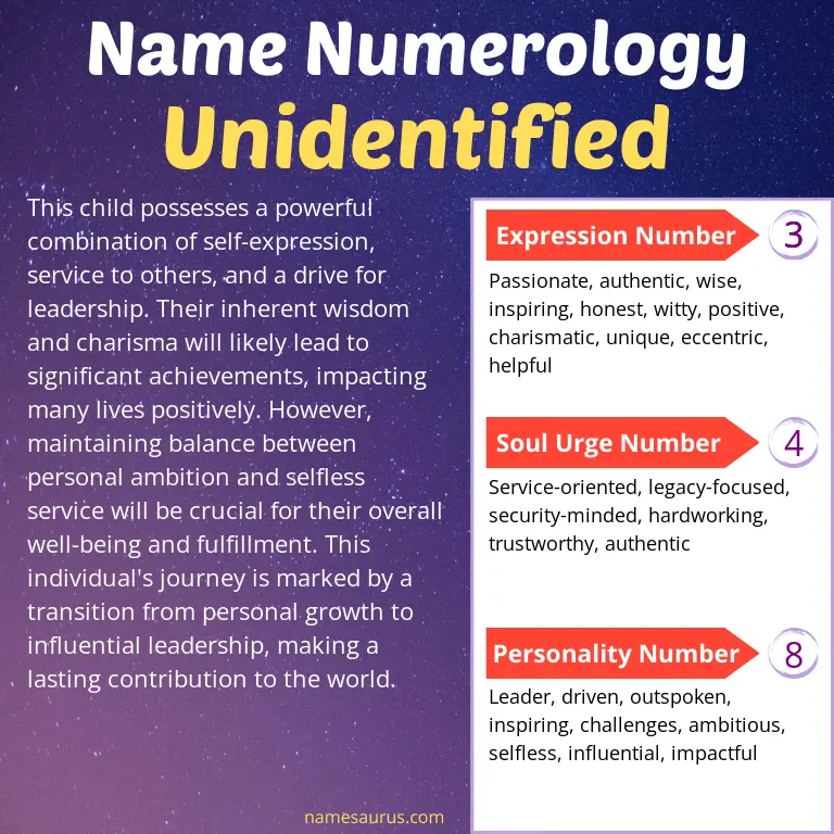 numerology of the name unidentified.