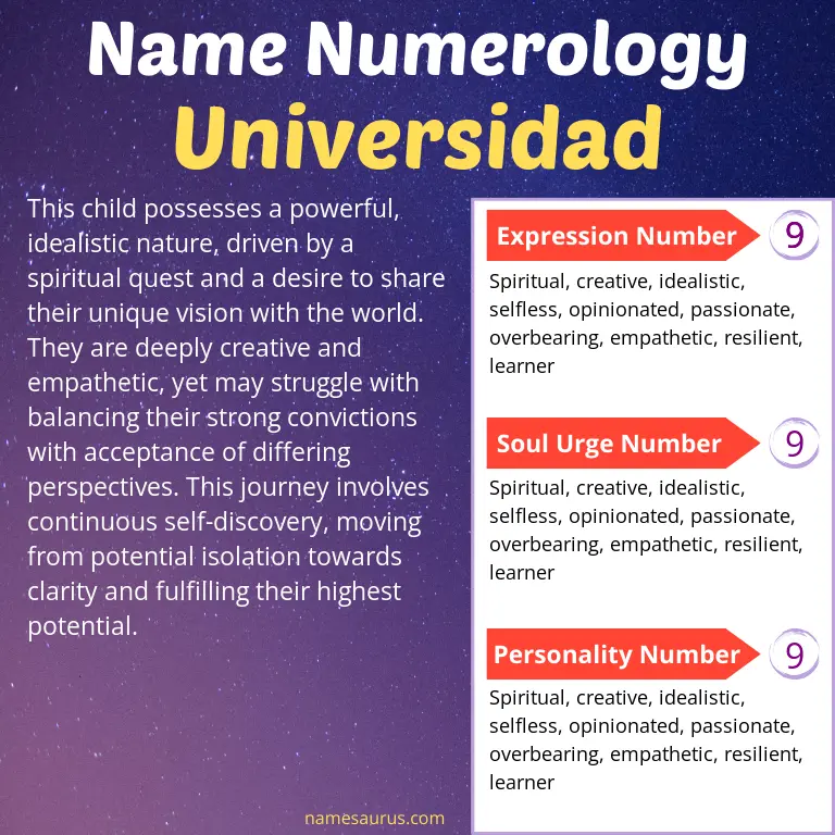 numerology of the name universidad.