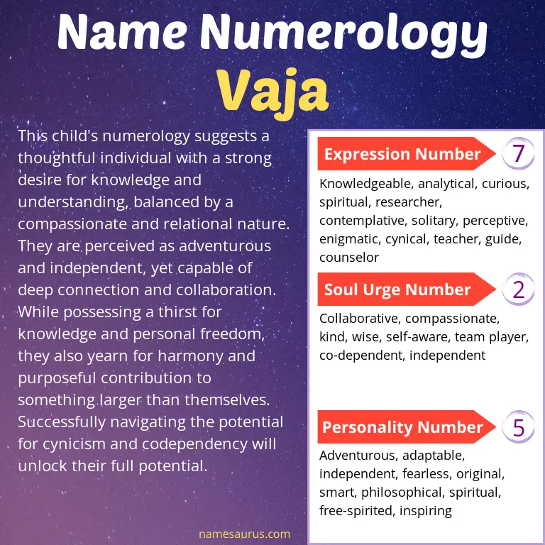 numerology of the name vaja.