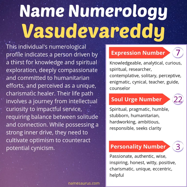 numerology of the name vasudevareddy.