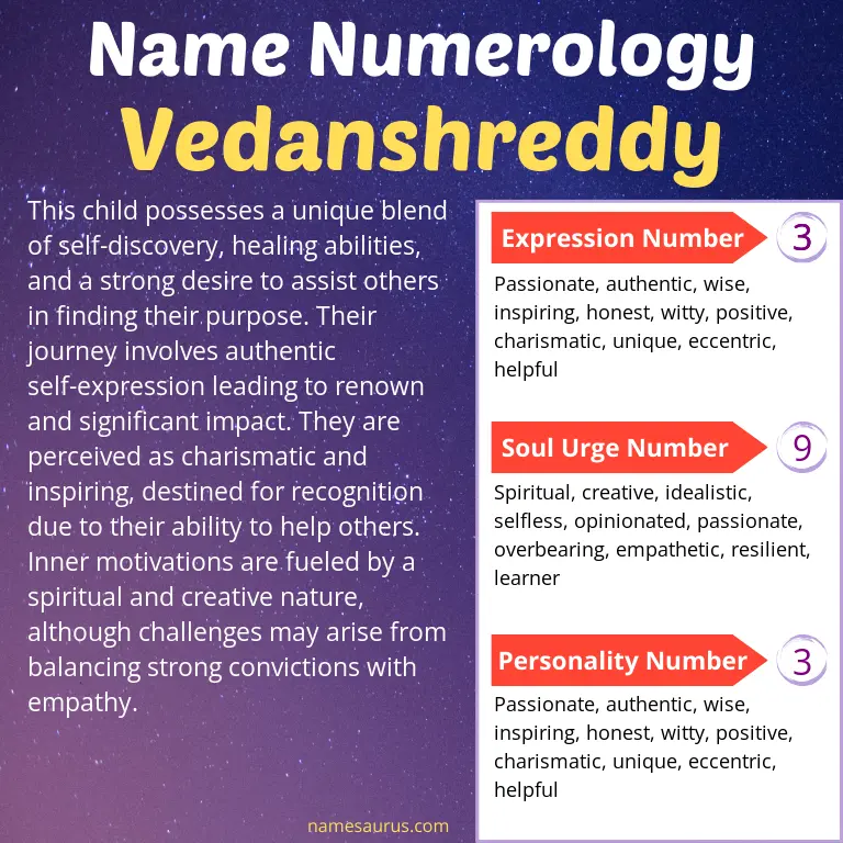 numerology of the name vedanshreddy.