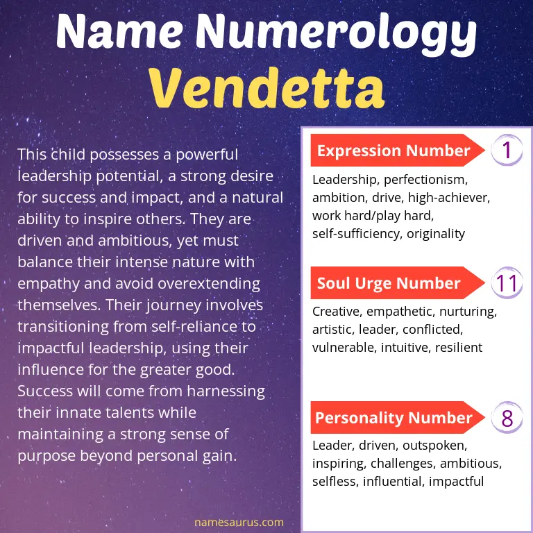 numerology of the name vendetta.