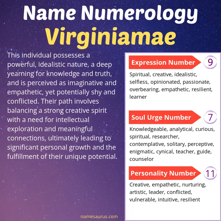 numerology of the name virginiamae.
