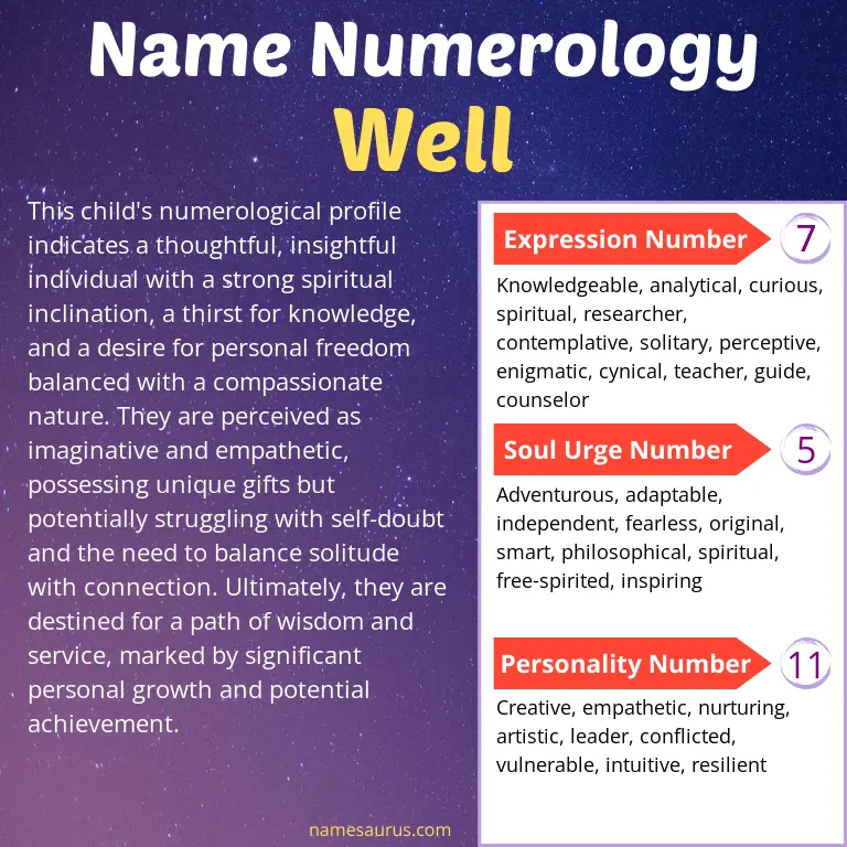 numerology of the name well.