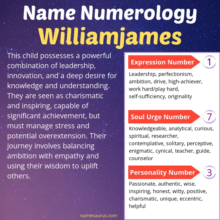 numerology of the name williamjames.