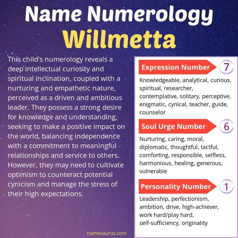 numerology of the name willmetta.
