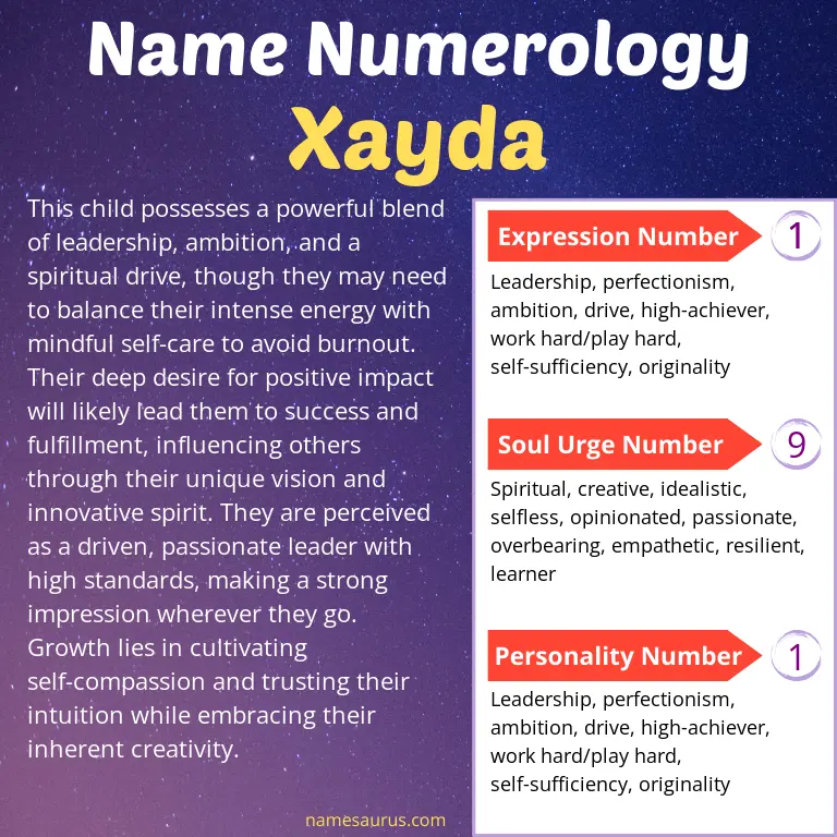 numerology of the name xayda.