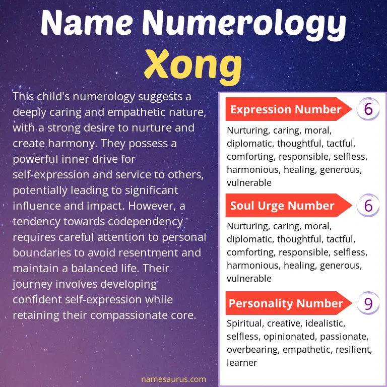 numerology of the name xong.
