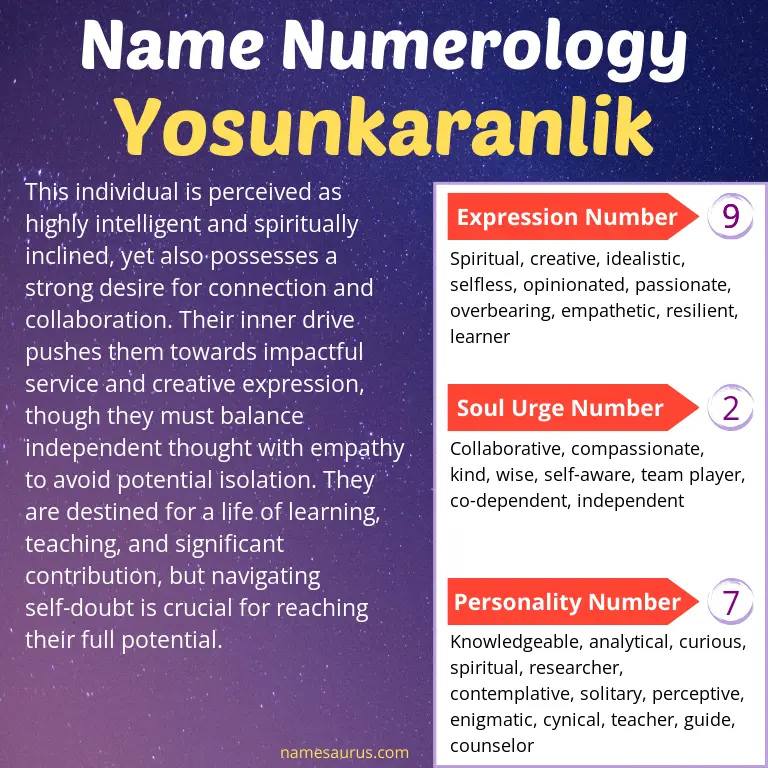 numerology of the name yosunkaranlik.
