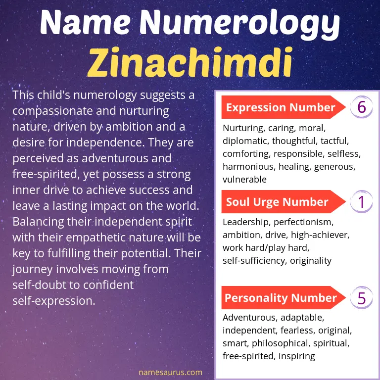 numerology of the name zinachimdi.