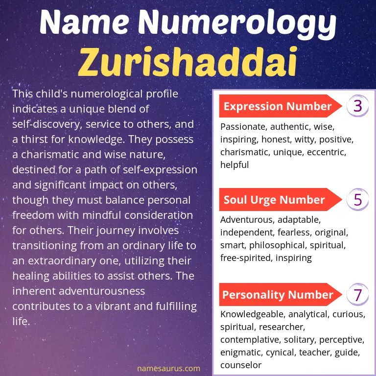 numerology of the name zurishaddai.