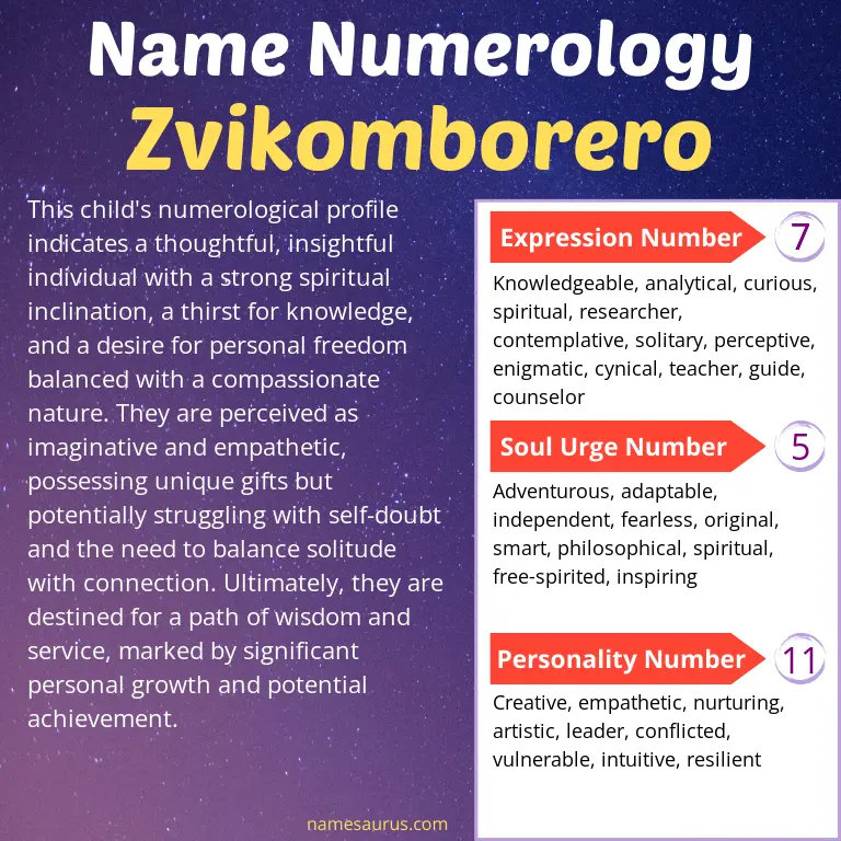 numerology of the name zvikomborero.